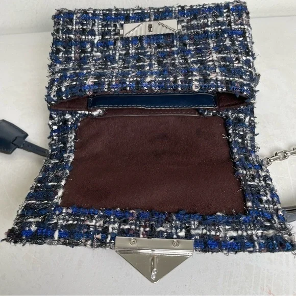 MICHAEL KORS Cece Tweed Small Shoulder Crossbody Satchel Bag Silver Chain Luxury - Picture 16 of 17